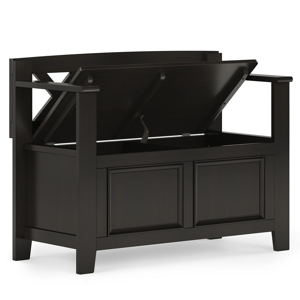 SIMPLIHOME Amherst Solid Wood 36 inch Wide Small Storage Bench and 36 inch Wide Storage Cabinet in Hickory Brown for the Living Room, Entryway, and Family Room, Transitional Style