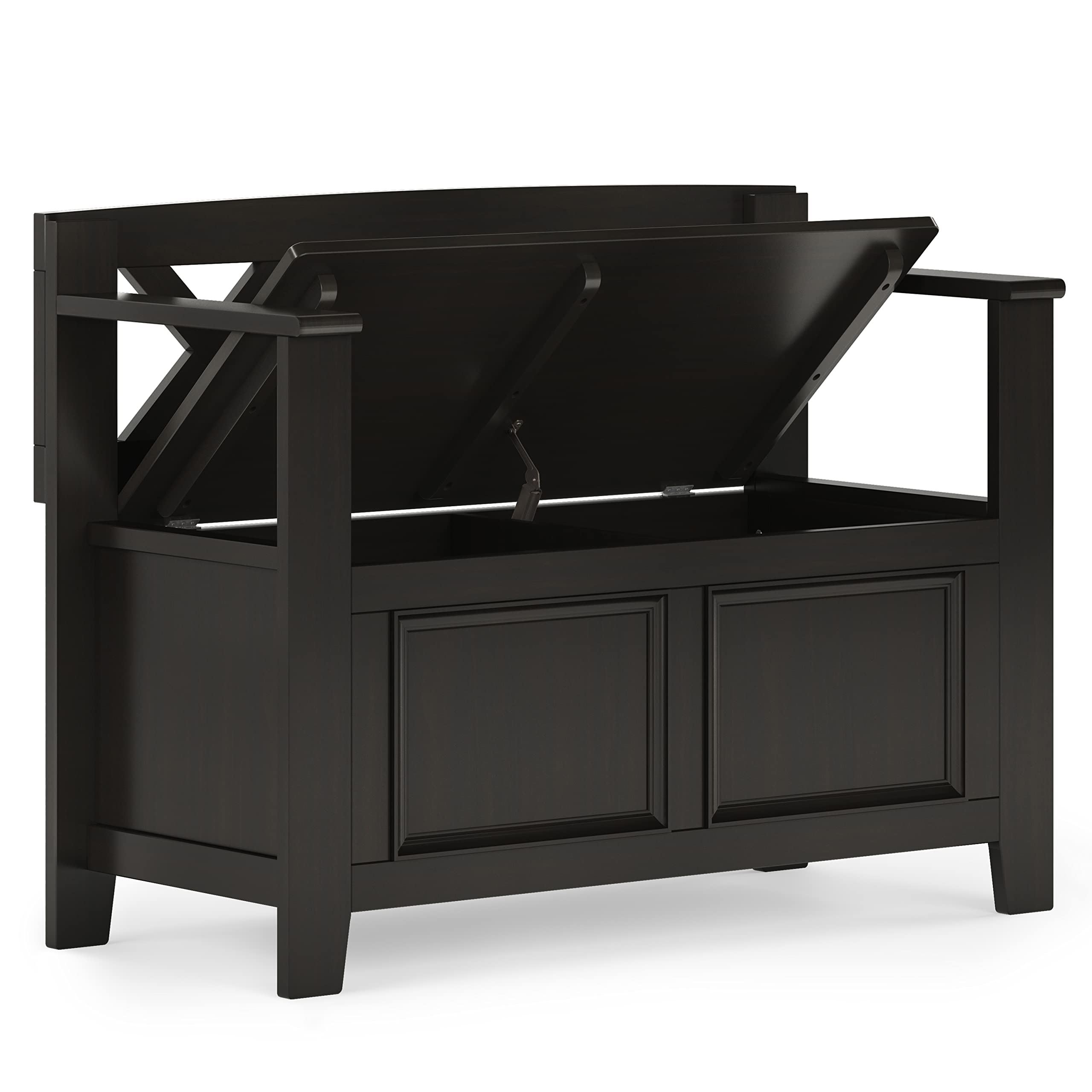 SIMPLIHOME Amherst Solid Wood 36 inch Wide Small Storage Bench and 36 inch Wide Storage Cabinet in Hickory Brown for the Living Room, Entryway, and Family Room, Transitional Style