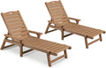 Psilvam Chaise Lounges Set of 2, Lounge Chairs with Adjustable Backrest, Supports Up to 350 lbs, All Weather Recliner Poly Lumber Lounges Bed for Poolside, Patio, Porch(Light Brown)