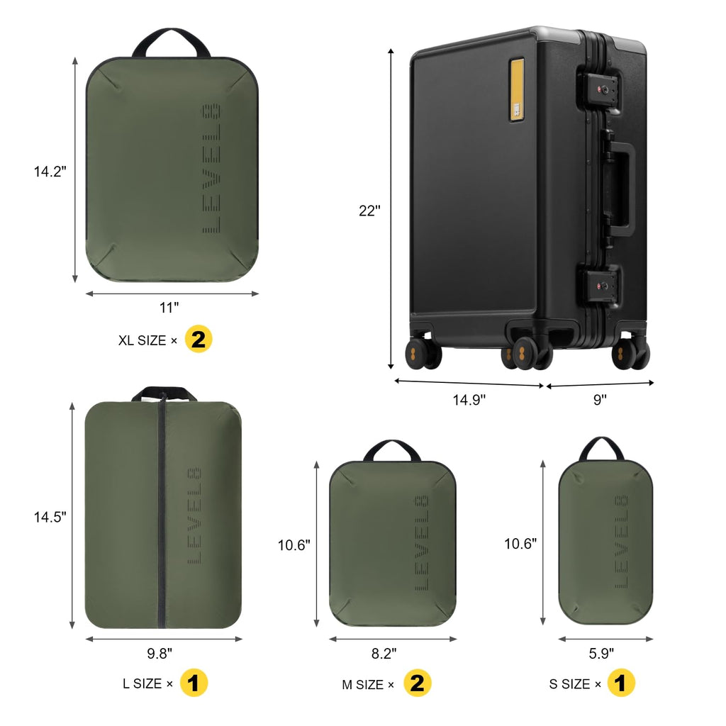 LEVEL8 Zipperless Carry On Suitcase Airline Approved with Aluminum Frame, Hard Shell Luggage with Spinner Wheels, Metal Travel Luggage, 20 Inch, Black