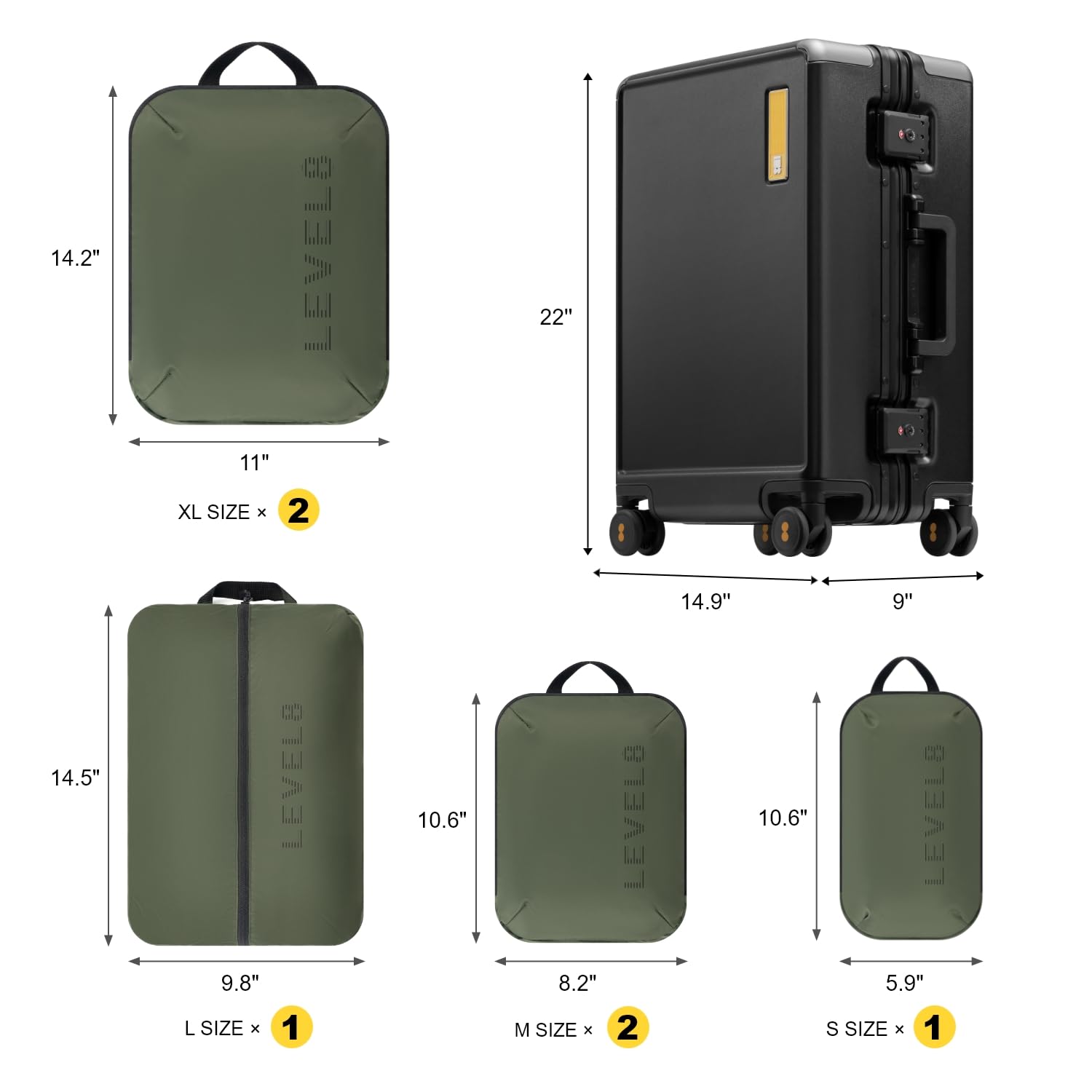 LEVEL8 Zipperless Carry On Suitcase Airline Approved with Aluminum Frame, Hard Shell Luggage with Spinner Wheels, Metal Travel Luggage, 20 Inch, Black