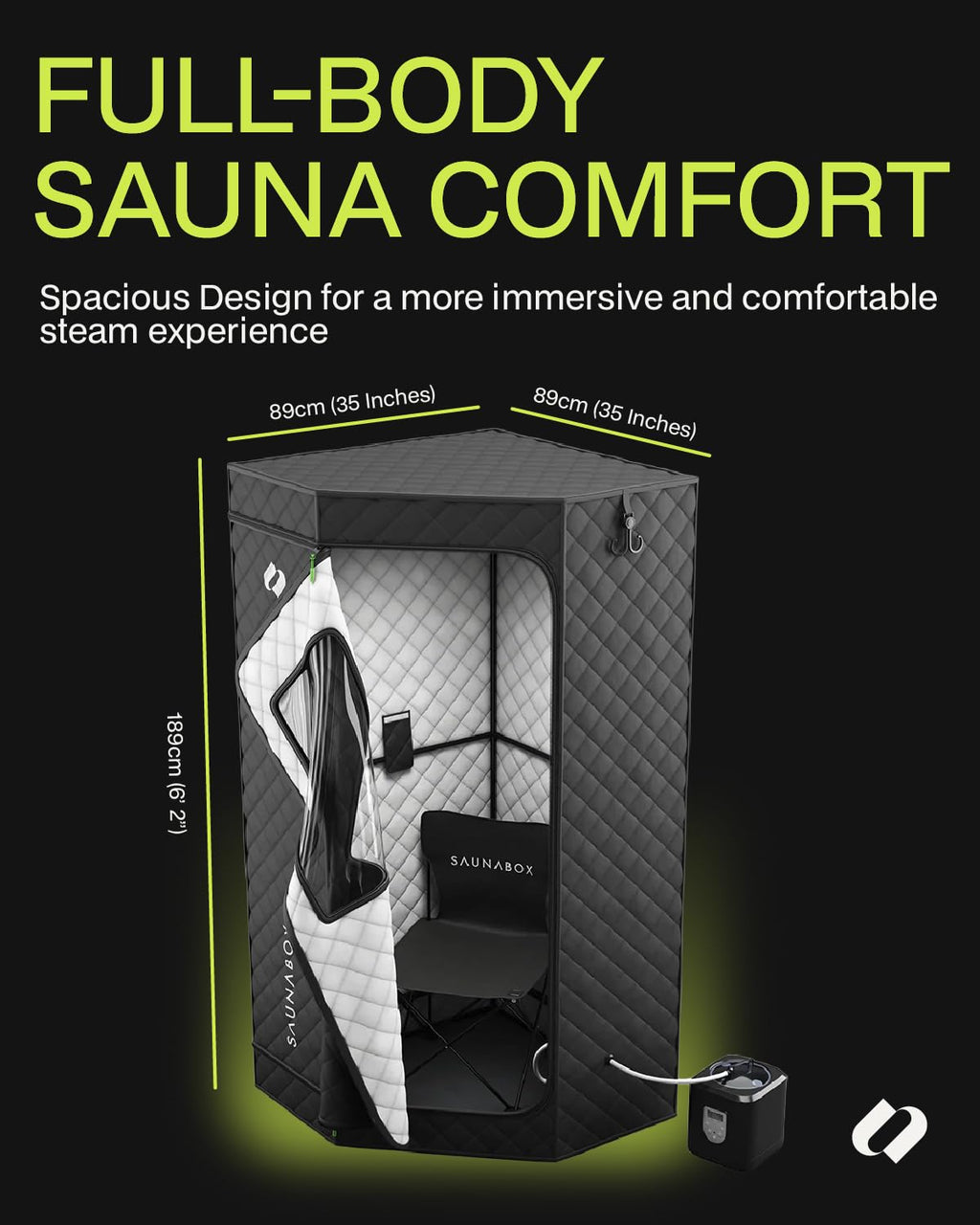 SAUNABOX® SmartSteam Kit Pro Portable Steam Sauna | Home Sauna Tent with Chair & Mat | Full Body Steam Therapy for Relaxation & Recovery | VOC-Free Materials