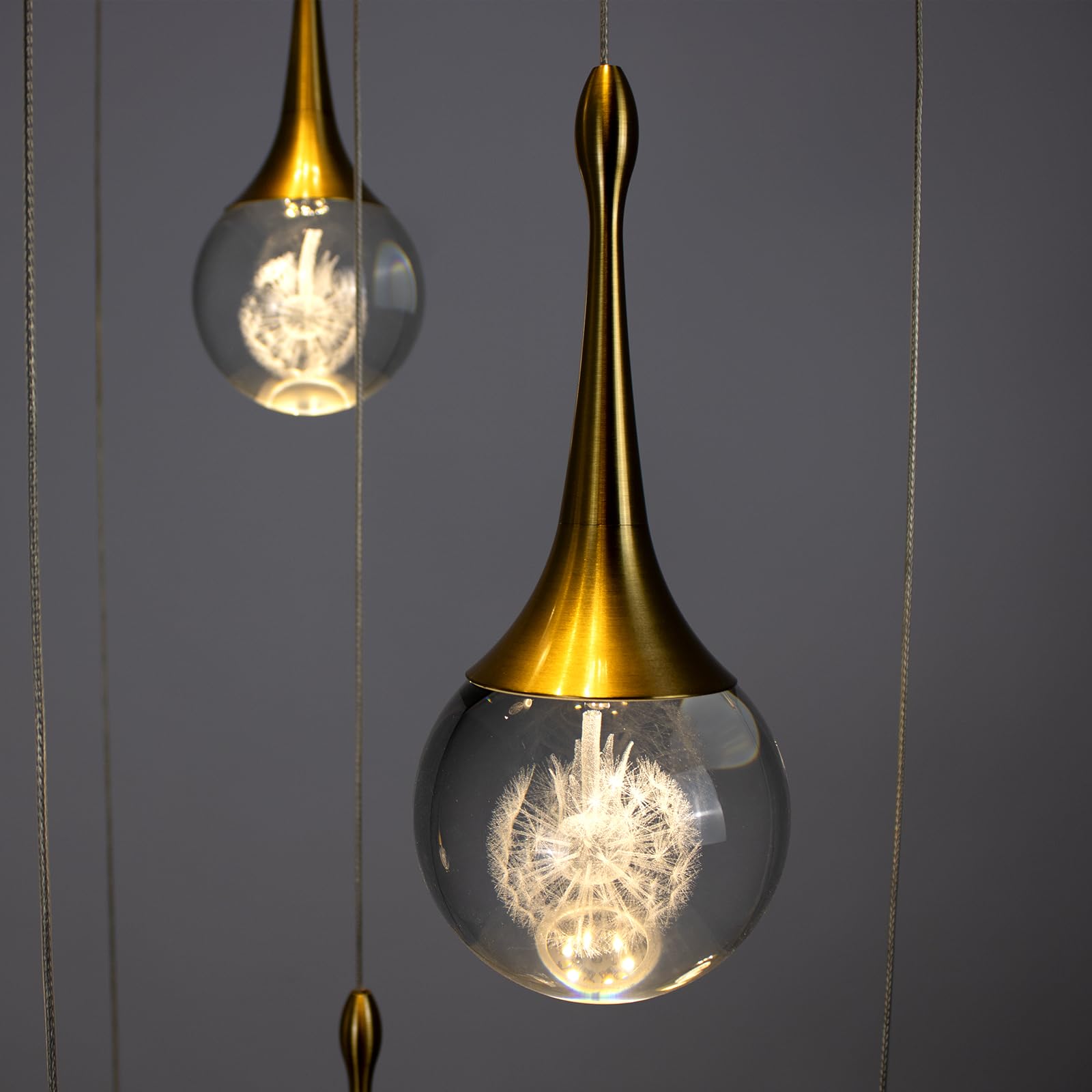GINSENGLUX Gold LED Staircase Chandelier for High Ceiling, Gold LED Dimmable Remote, Modern Crystal Teardrop Long Hanging Pendant Light for Stairwell Living Room Entryway Stair Foyer, H118in 16 Lights