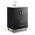 phiestina Fully Pre-Assembled Black 24 inch Bathroom Vanity with Sink, 2 Soft Close Doors and 2 Drawers Bathroom Storage Cabinet Set, with 3 Holes Single Ceramic Sink Combo, Faucet Not Included