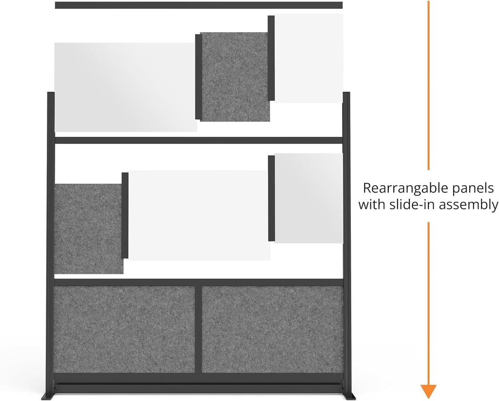 Stand Up Desk Store Expanse Modular Wall | 70'' x 48'' Wall | Expandable Partition Room Divider with Rearrangeable Frosted Acrylic & Sound Absorbent Panels (Black Frame)
