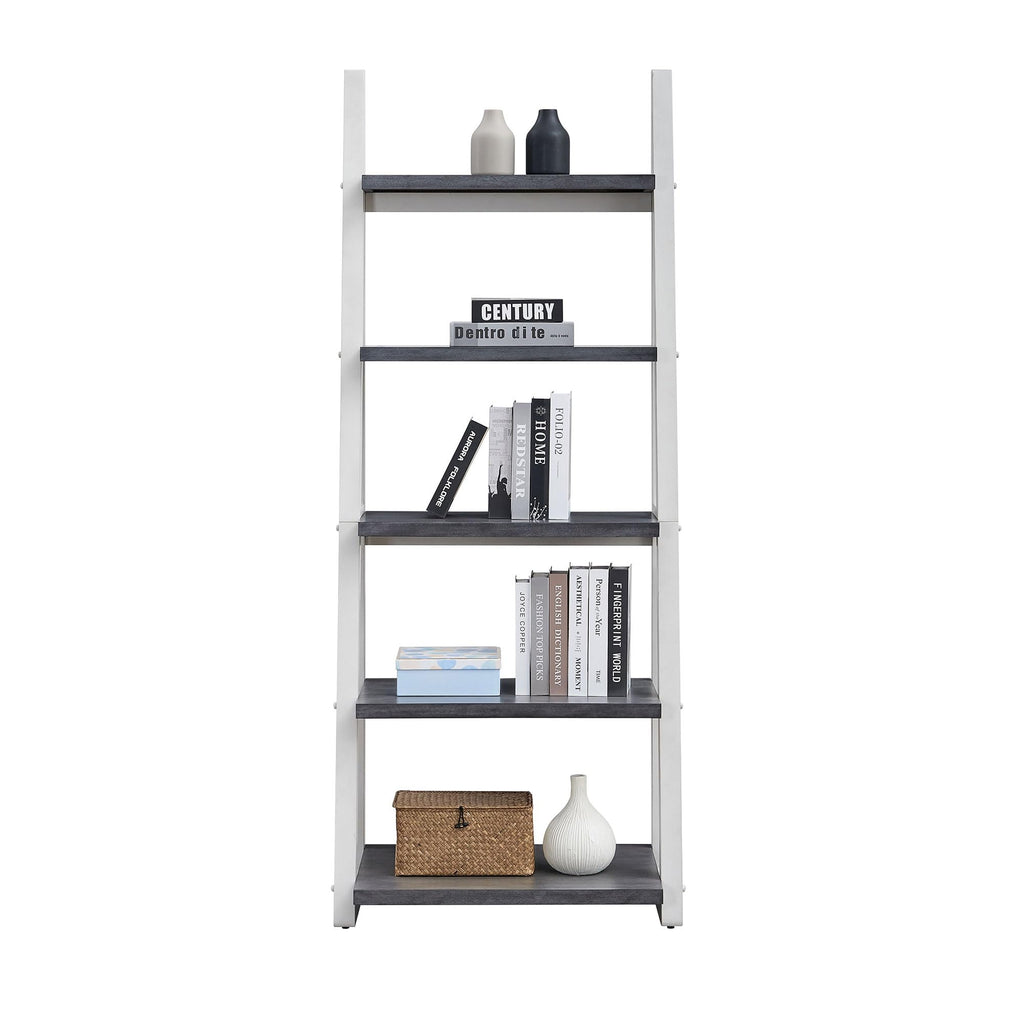 agnixnaf Gray Bookshelf with 4 Shelves, White Legs, Clean Lines, Ladder Bookcase, Industrial, for Office, Bedroom, Living Room, Study Room