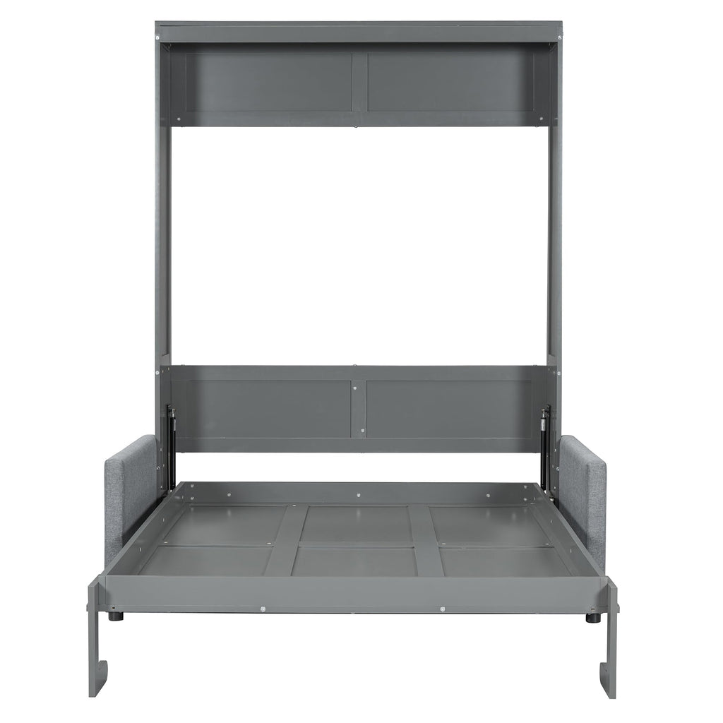 Ball & Cast Murphy Bed Full Size Wall Bed with Sofa,can be Folded,Multifunctional Wood Hideaway Cabinet Bed Frame,Slat Support,Save Space,for Apartment,Guest Room,Gray