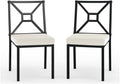 Martha Stewart Lily Pond All-Weather Stackable Patio Chairs with Elevated Backrest Design and Steel Frames in Black with Cream Cushions, Set of 2
