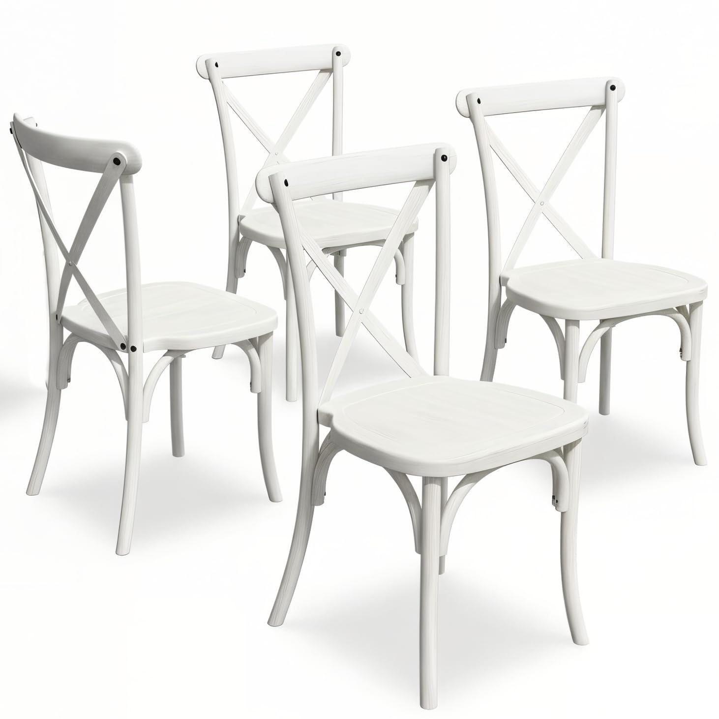 BTEXPERT Resin Indoor Outdoor Dining Chairs Set of 4 Stackable Patio Farmhouse Chairs with X-Back, Heavy-Duty Waterproof Distressed Kitchen Dining Chairs, 400 lb Capacity, Weathered Whitewashed
