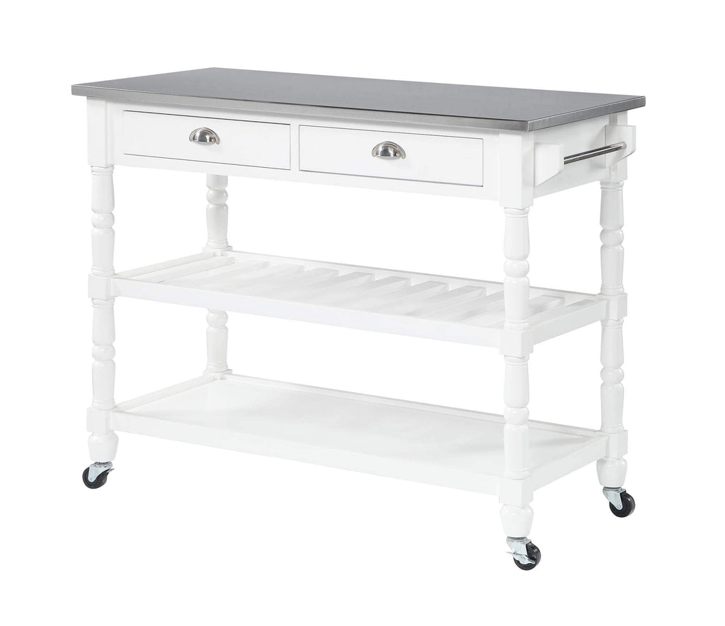 Convenience Concepts French Country 3-Tier Stainless Steel Kitchen Cart with Drawers, White