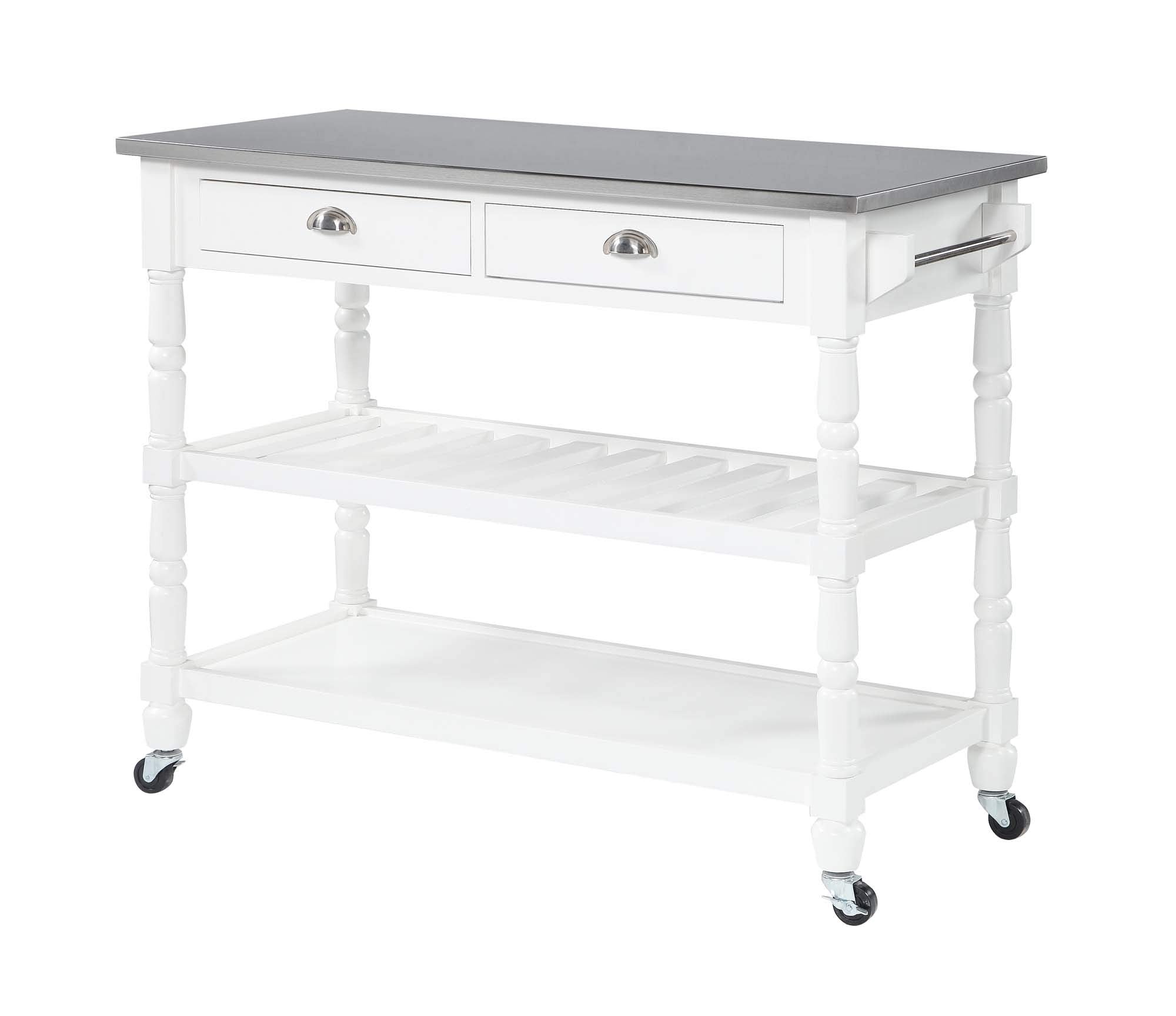 Convenience Concepts French Country 3-Tier Stainless Steel Kitchen Cart with Drawers, White