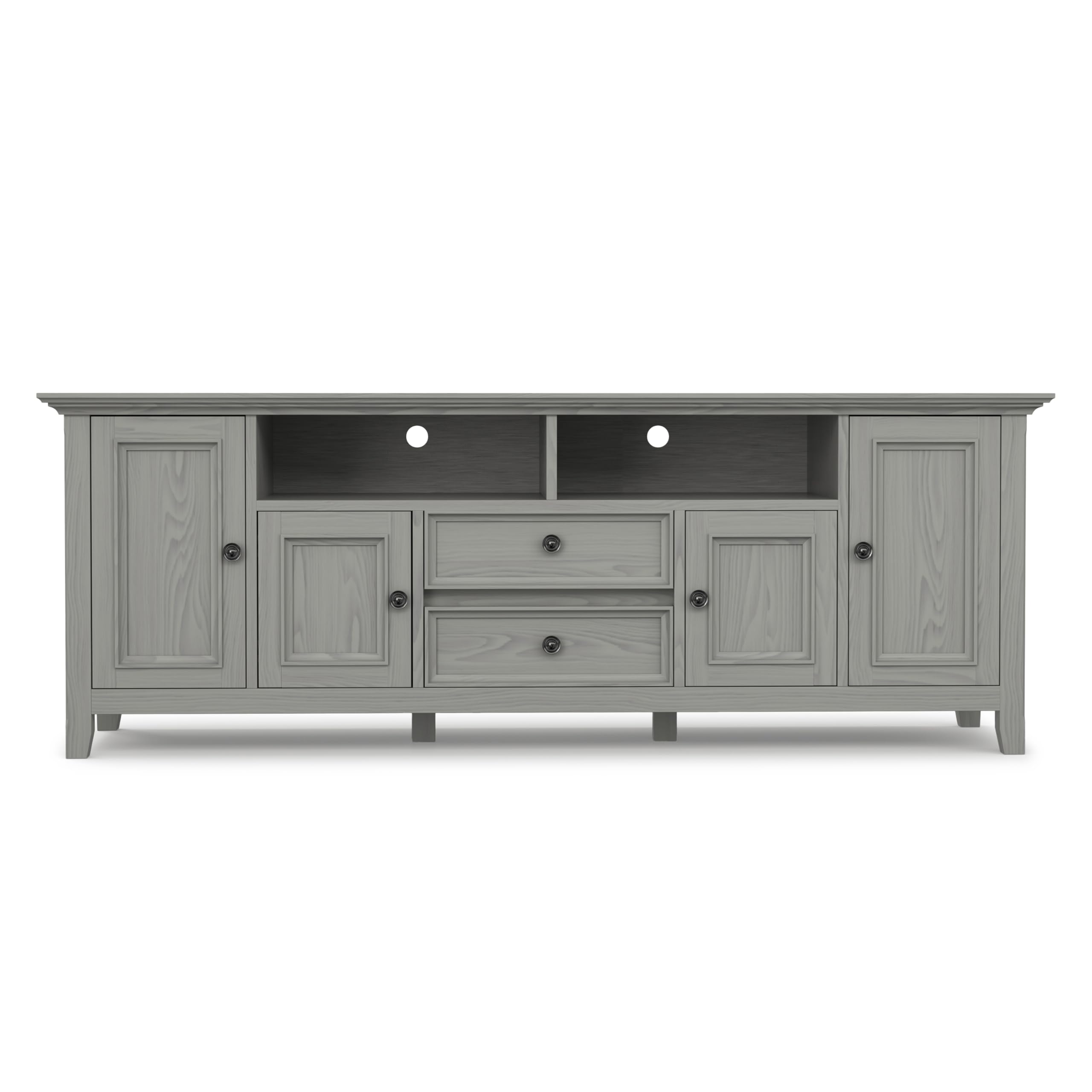 SIMPLIHOME Amherst TV Stand - 72 inch Wide Solid Wood Media Console in Fog Grey, Transitional Entertainment Center for Living Room for TVs up to 80 Inches with Shelves and Cable Management