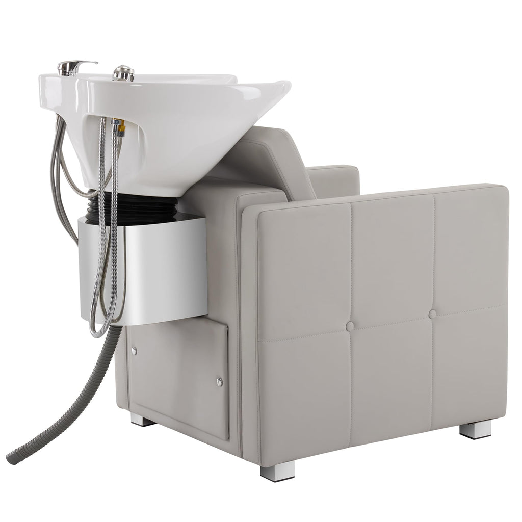 BarberPub Backwash Shampoo Station Chair, Adjustable Porcelain Ceramic Hair Wash Basin, Vacuum Breaker, Professional Shampoo Chair for Salon and Spa 9309 (Gray)