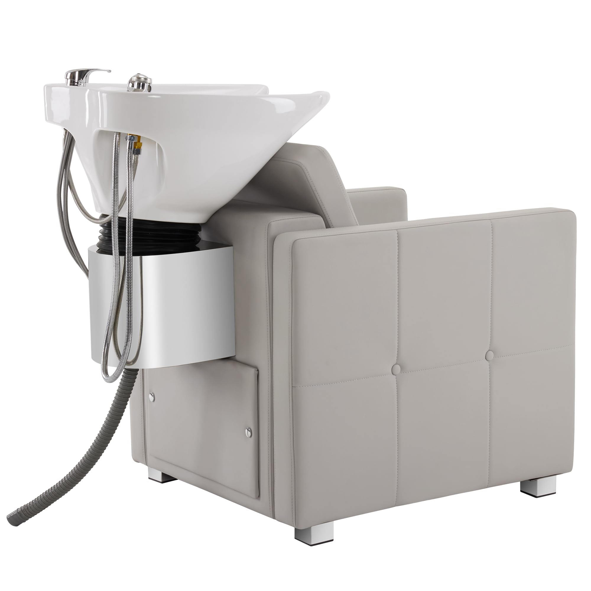 BarberPub Backwash Shampoo Station Chair, Adjustable Porcelain Ceramic Hair Wash Basin, Vacuum Breaker, Professional Shampoo Chair for Salon and Spa 9309 (Gray)