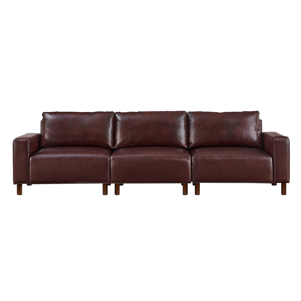 KEIKI 112 Inch PU Leather Sofa, Luxury Cloud Couch Sofa Sleeper Chair, Corner Comfy Upholstered 3-Seater Cloud Couch, Big Accent Deep Seating for Office Apartment Living Room, Easy Assembly, Burgundy