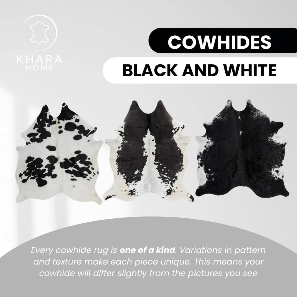 Khara Home Premium 100% Genuine Cowhide Rug Large 5x7 Ft Leather Area Rug for Living Room, Cozy, Unique, and Durable, Western Home Decor – from Argentina (Black & White, 5 x 7)