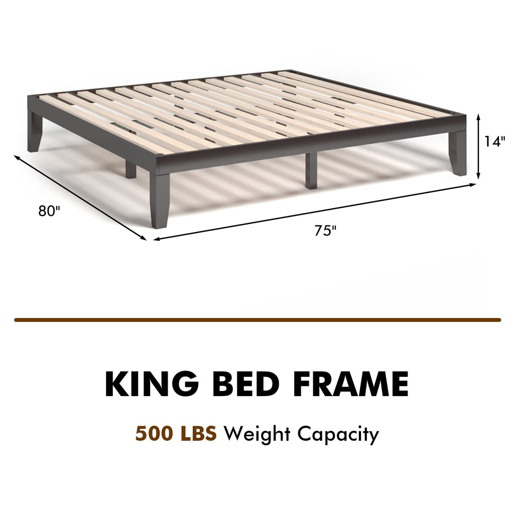 COSTWAY King Size Platform Bed Frame, 14 Inches Solid Rubber Wood Bed Mattress Foundation with Sturdy Slats Support, Easy Assembly Bed Frame for Home Hotel, No Box Spring Needed (Espresso, King)
