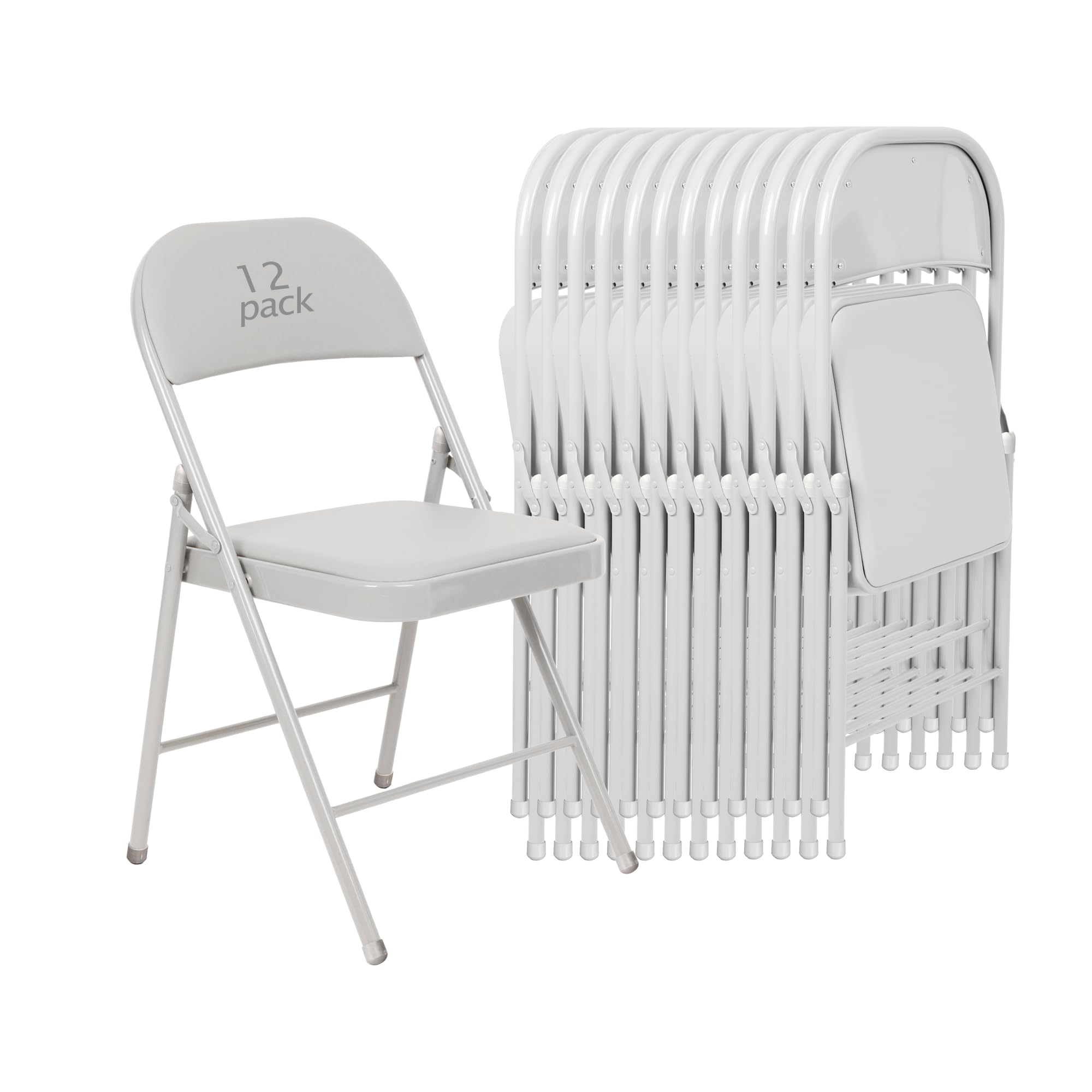 VISTACASA 12 Pack Padded Folding Chairs, Heavy Duty Metal Frame with PU Leather Seat & Back, 350 lbs Capacity Portable Stackable Indoor Outdoor Chairs for Party Wedding Office(White, 12 Pack)
