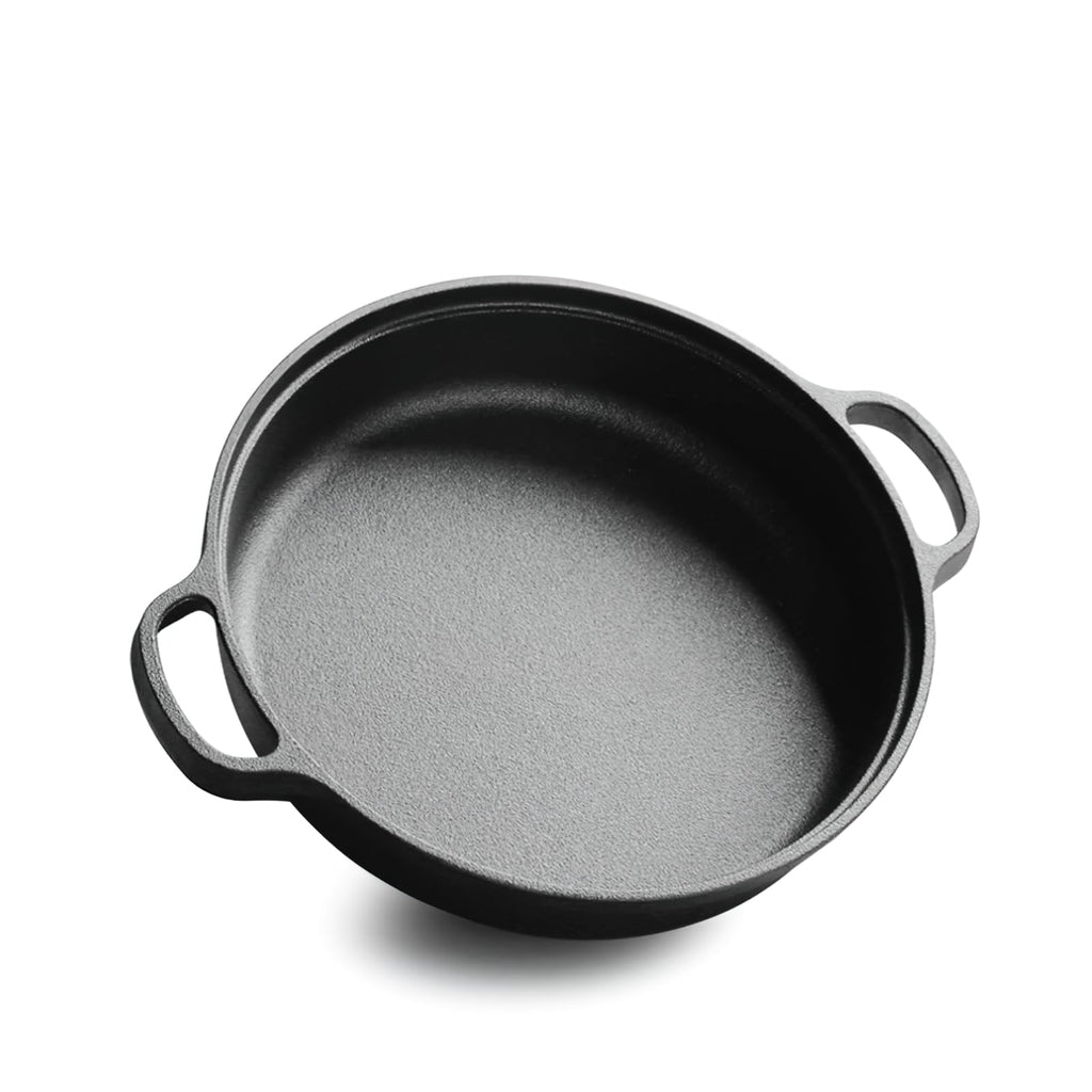 LI-GELISI Deepened flat-bottom cast iron frying pan, double-handle thickened uncoated old-fashioned iron pot, pancake and steak frying household multi-purpose large iron pot(24 inch)
