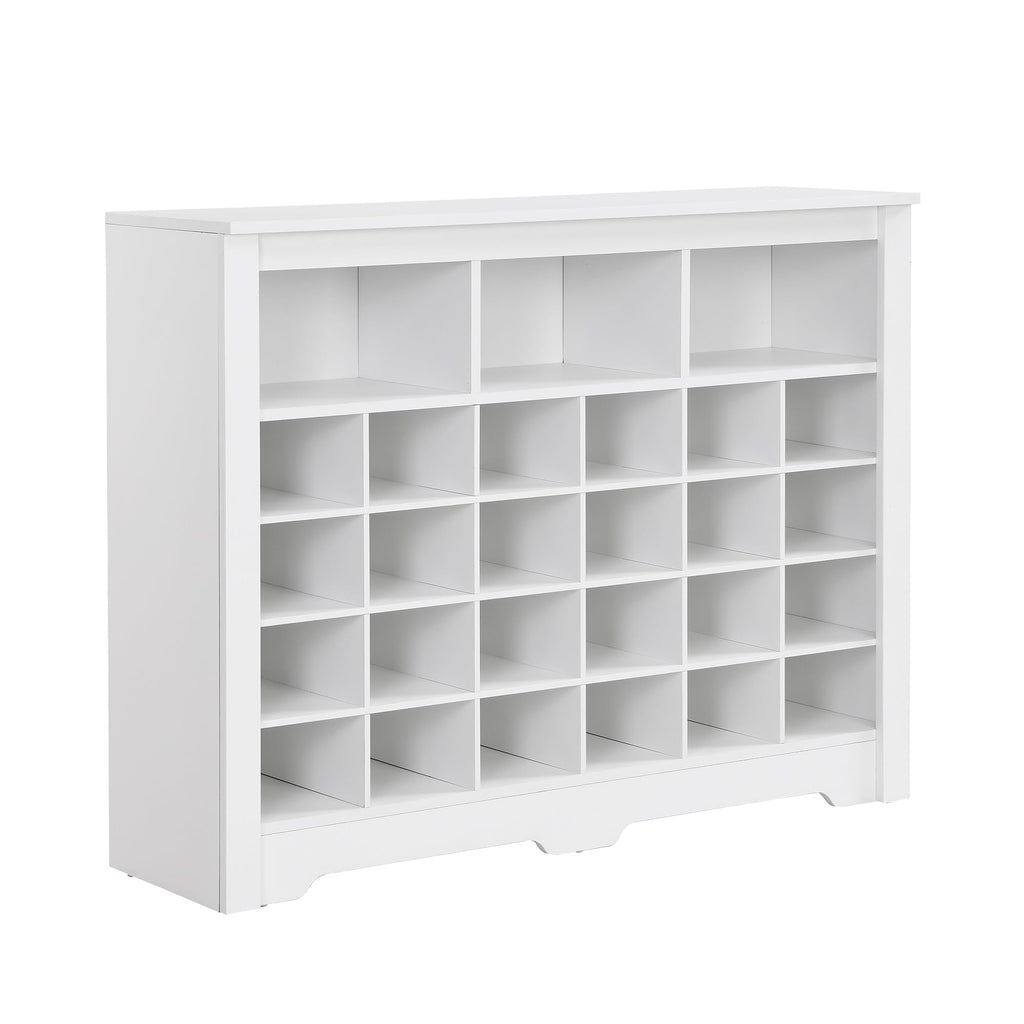 Merax Sleek Design 24 Shoe Cubby Console, Modern Storage Cabinet with Curved Base, Versatile Sideboard for Hallway, Bedroom, Living Room, White