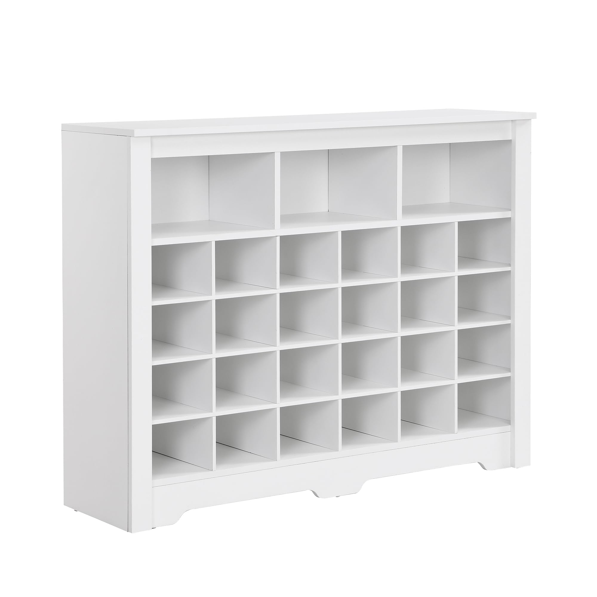 Merax Sleek Design 24 Shoe Cubby Console, Modern Storage Cabinet with Curved Base, Versatile Sideboard for Hallway, Bedroom, Living Room, White