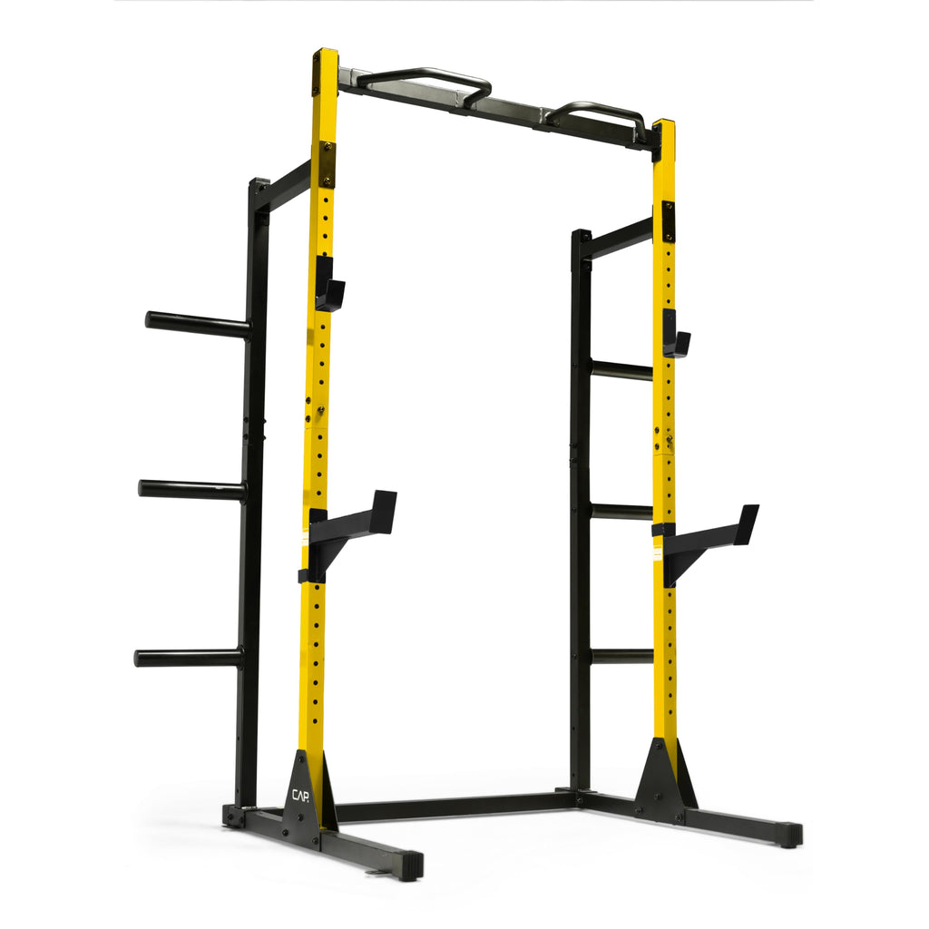Cap Power Rack with Pull Up Bar & Attachments - Squat Rack & Strength Training Power Cage for Home Gym - Yellow