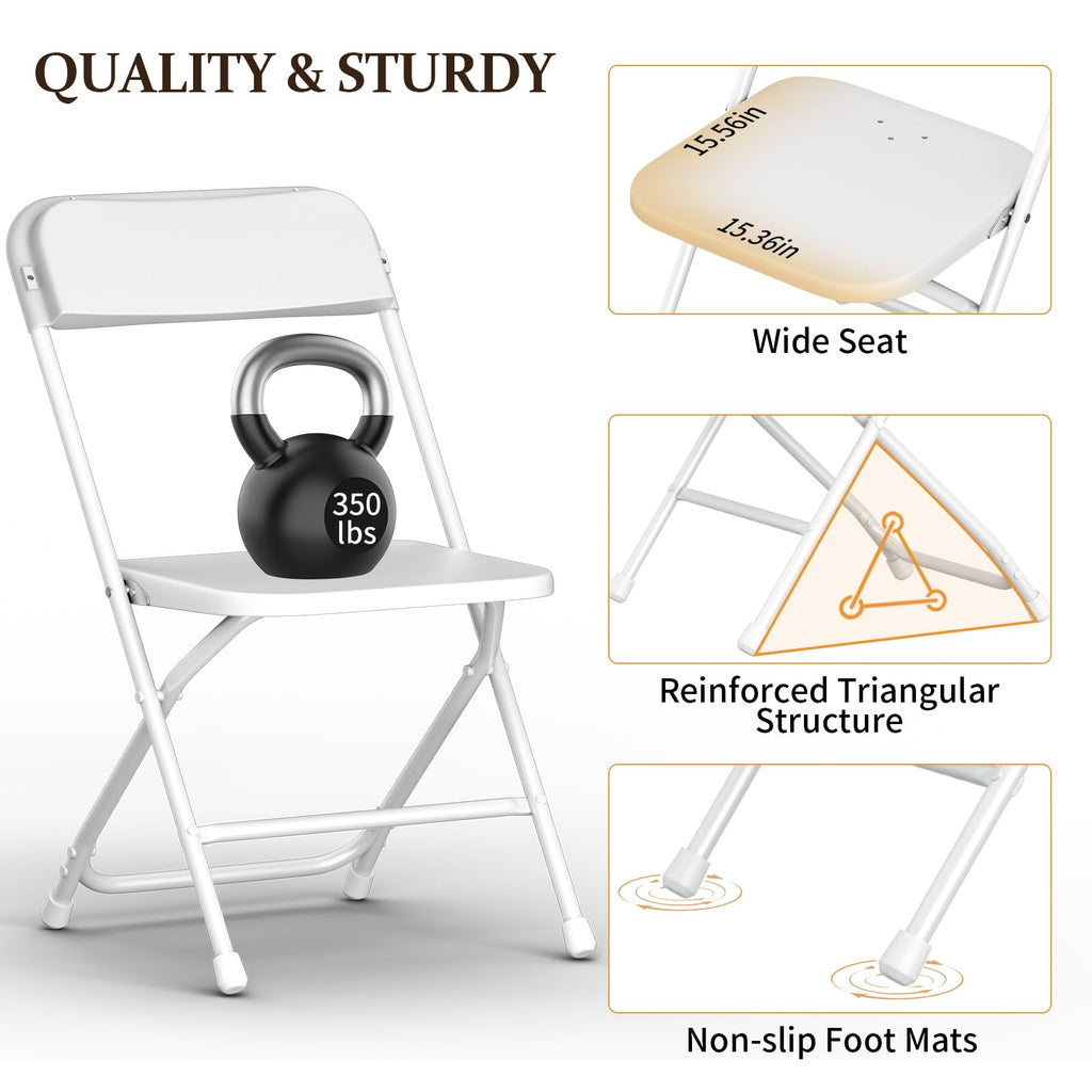 MuLu Evo 20 Pack Folding Chairs, Portable Party Chairs, Stackable Commercial Seat with Steel Frame, White Plastic Seat, Capacity for 350lb, for Office Wedding Party Patio Dining Events