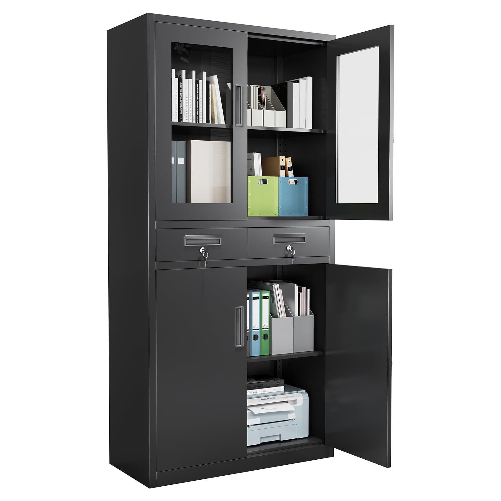 File Cabinet 2-Drawer Lateral with Lock, Metal Office Filing Cabinet for Letter/Legal/a4, Heavy Duty Storage Organizer, Full Extension Drawers, Anti-Tip Safety, Black, Home Office Organization