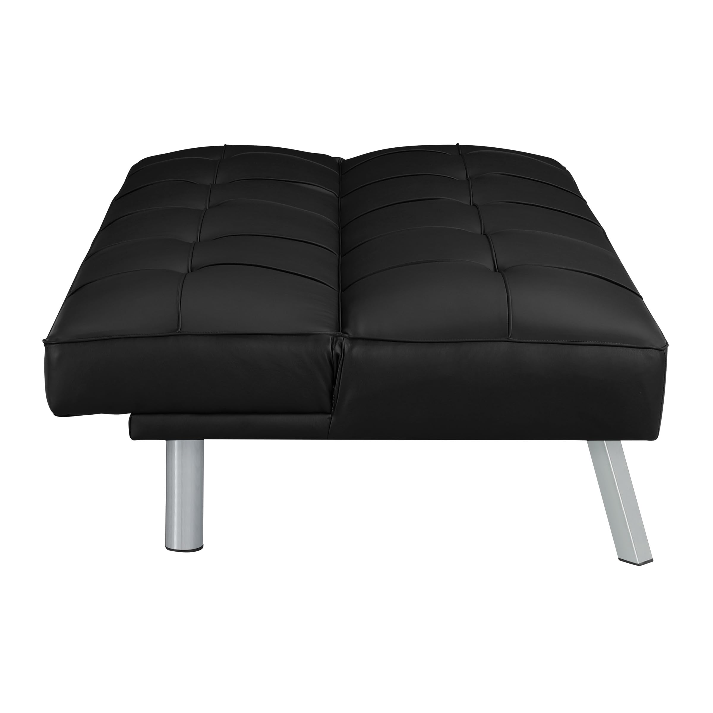 OSP Home Furnishings Kenneth Modern Button Tufted Convertible Click-Clack Futon Sofa Bed, Black Faux Leather with Chrome Legs