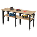 SPECRAFT 72"x24" 2-Tier Adjustable Workbench with 4 AC Outlet and 2 USB Ports Power Outlets, 6000 Lbs Capacity Heavy Duty Workbench, Rubber Wood Top for Garage, Workshop, Office