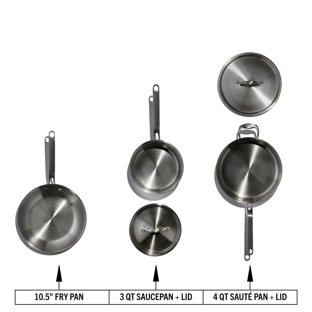 Heritage Steel Eater Series 5 Piece Essentials Set | Made in USA | 5 Ply Fully Clad Stainless Steel Cookware Set | Stay Cool Handle | Induction Ready & Non-Toxic