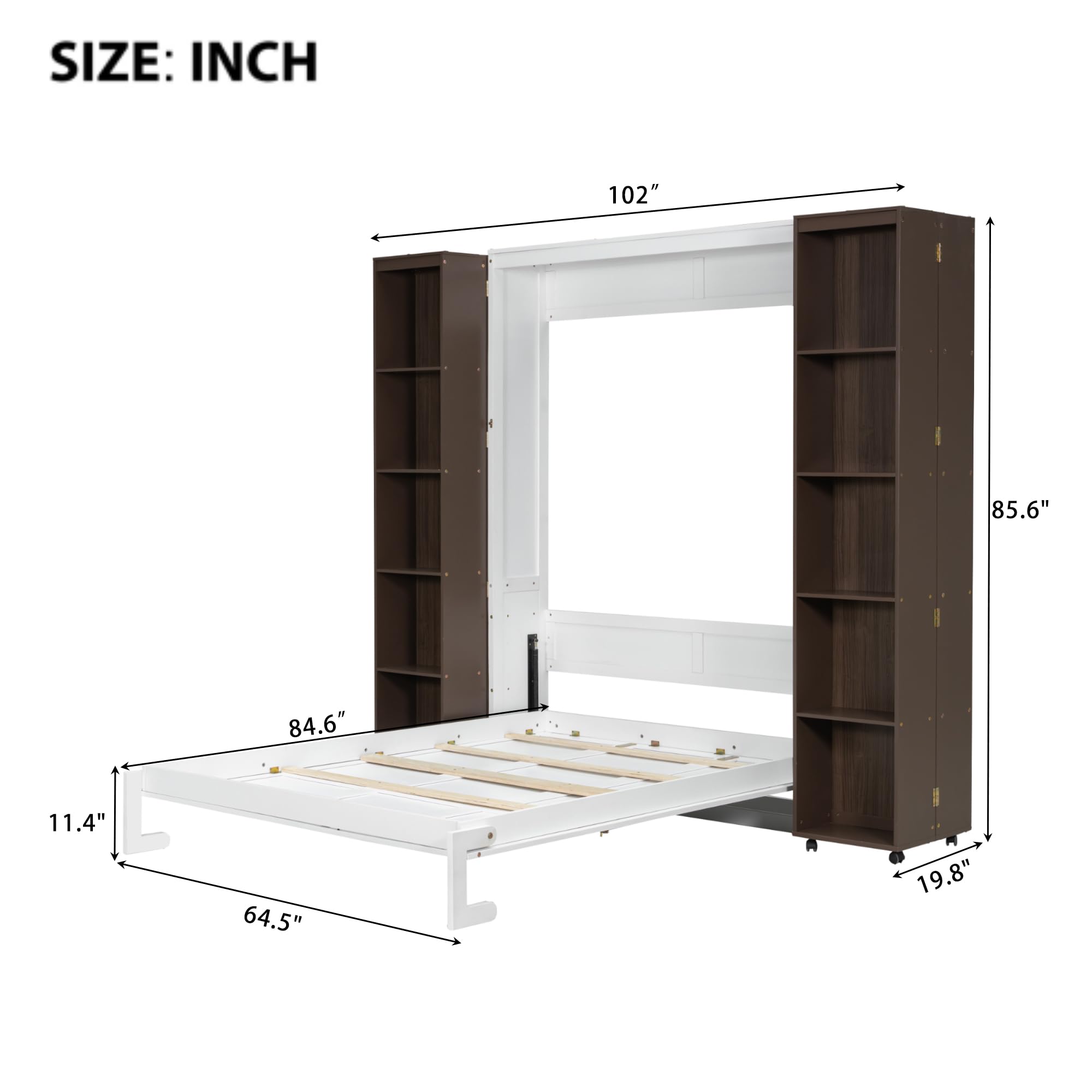Ball & Cast Murphy Bed Queen Size,Wood Hidden Wall Bed with 2 Sides Push-Pull Foldable Storage Cabinets, Multifunctional Cabinet Bed Frame for Bedroom,Guest Room,Space Saving,Espresso