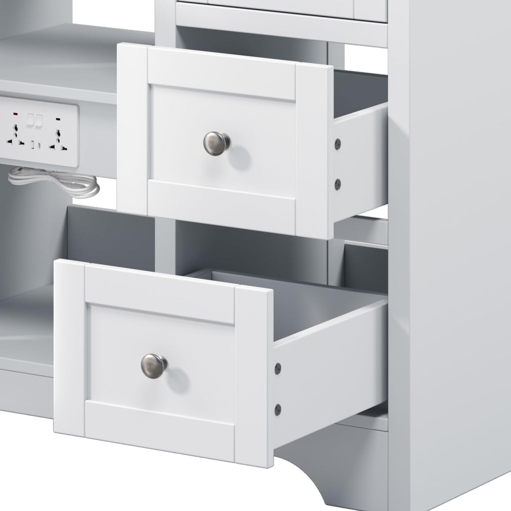 Merax 84" Double Sink Bathroom Vanity with Engineered Stone Countertop & 2 Ceramic Sinks,Large Storage Vanity with 6 Soft Close Drawers,Silver Metal Knobs for Master Bathroom,Family Bath,White