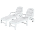 Tangkula Outdoor Chaise Lounge Chair, 5-Position Adjustable Recliner with Storage Box and Flexible Wheels, All-Weather Folding Patio Lounge Chair for Poolside, Beach and Backyard (2, White)