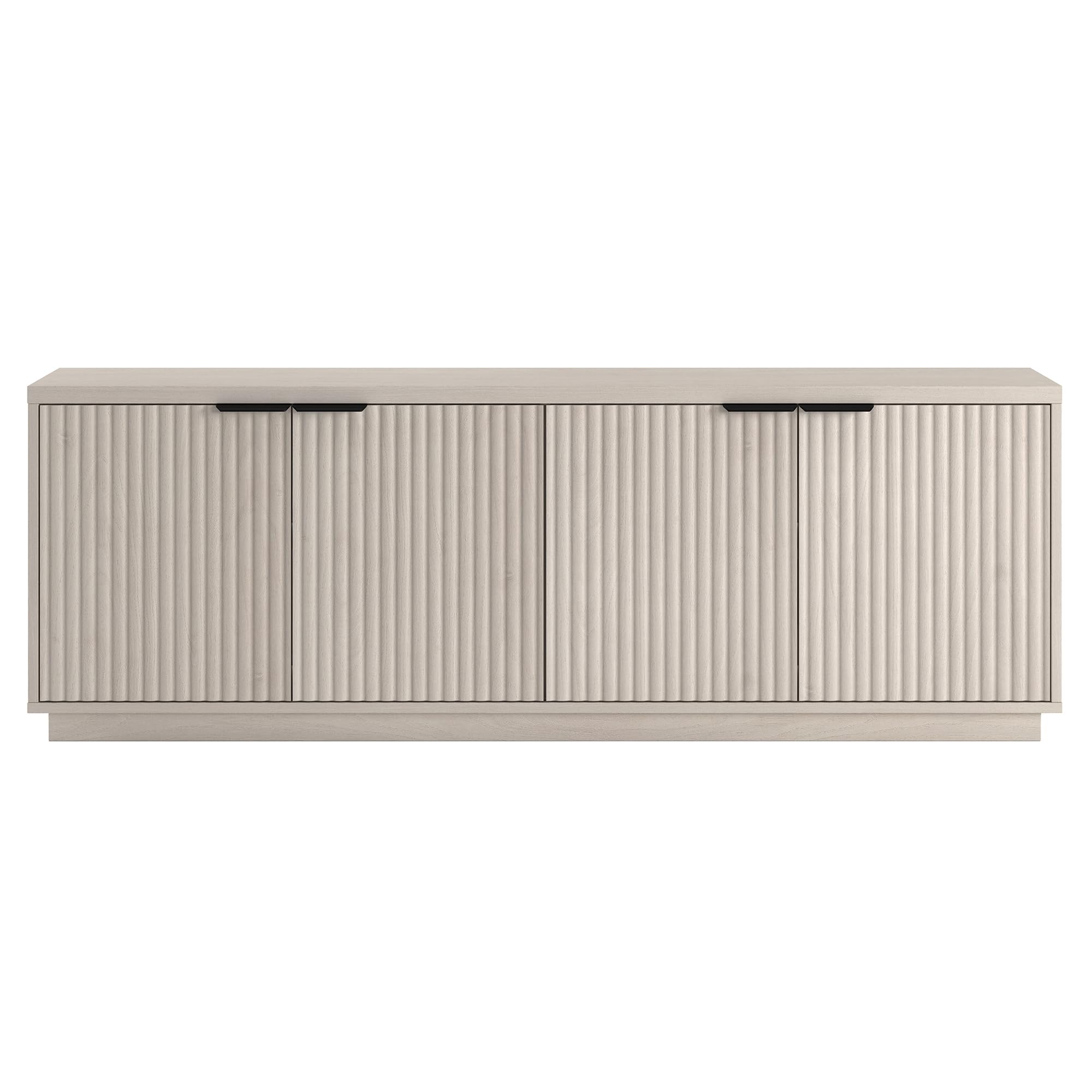 Henn&Hart Fluted TV Stand for TVs up to 78" with 2 Ribbed Storage Cabinets and Adjustable Shelves for Living Room, Family Room, or Office, Beech White