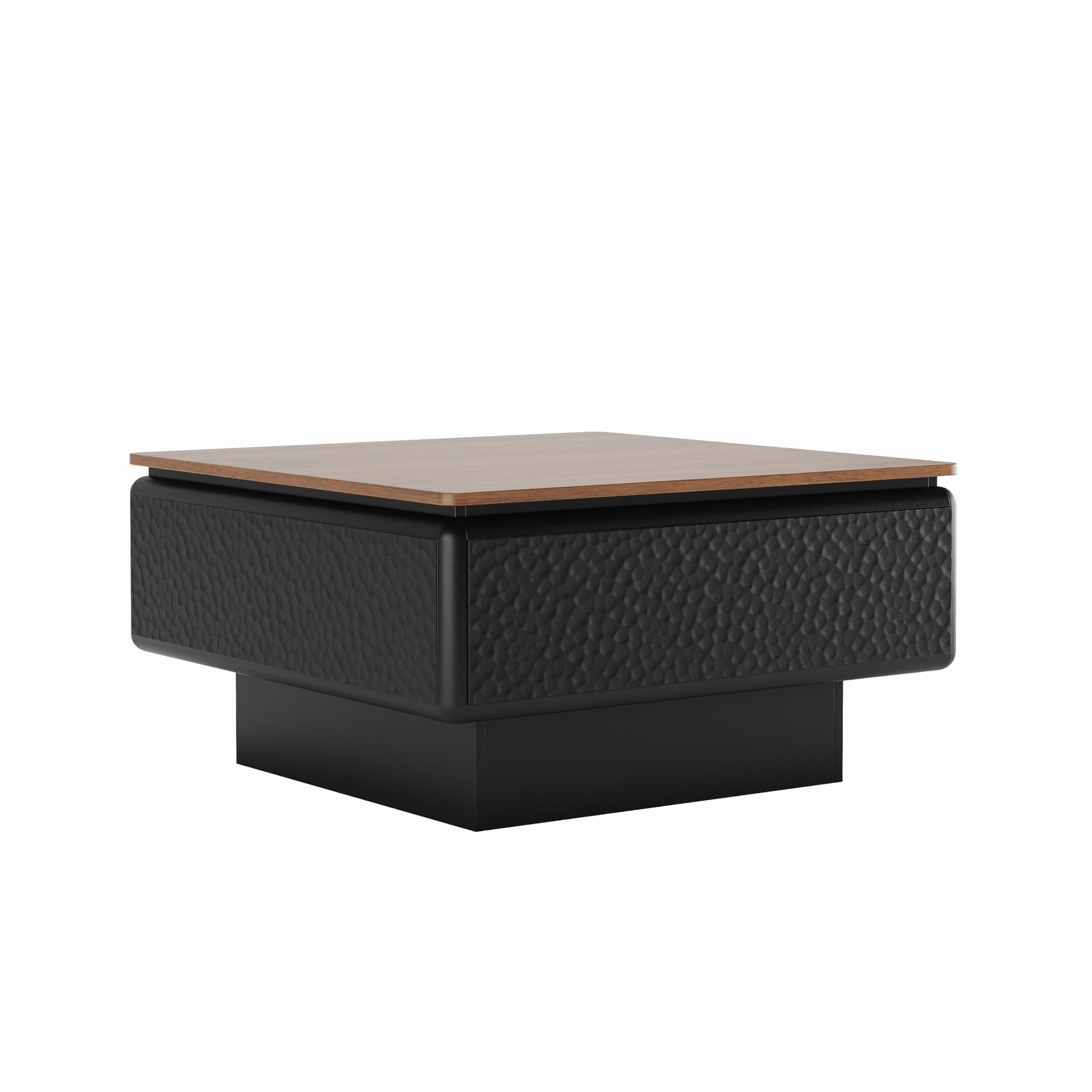 GDFStudio 31" Square Coffee Table with Lift Top Storage, Mid Century Modern Hammered Texture Center Table, Wooden Curved Tea Side Table with Hidden Compartment for Living Room Small Space, Black+Brown