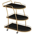 FGQuelleBM Luxury 3-Tier Serving Cart with Handles, Hotel Beverage Cart with Brake Wheels & Glass Top for Wine, Dishes & Salad(Gold Black)