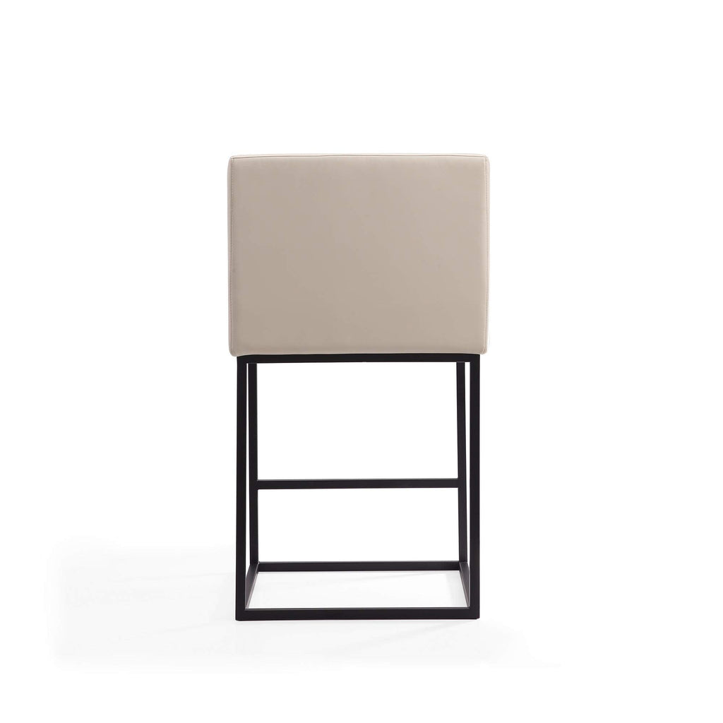 Manhattan Comfort Ambassador 38" Counter Height Bar Stool, Faux Leather Upholstery, Mid-Century Modern, Metal Frame with Footrest, No Assembly Required, Ideal for Kitchen Island, Set of 3, Cream