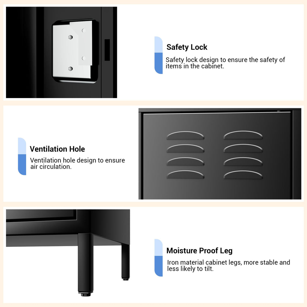 PioneerWorks 6-Door Metal Storage Locker with 18 Hooks, Heavy Duty Steel Locker for Gym, School, Office, Garage, Employee Locker Room, Home Organization, Black, Assembly Required