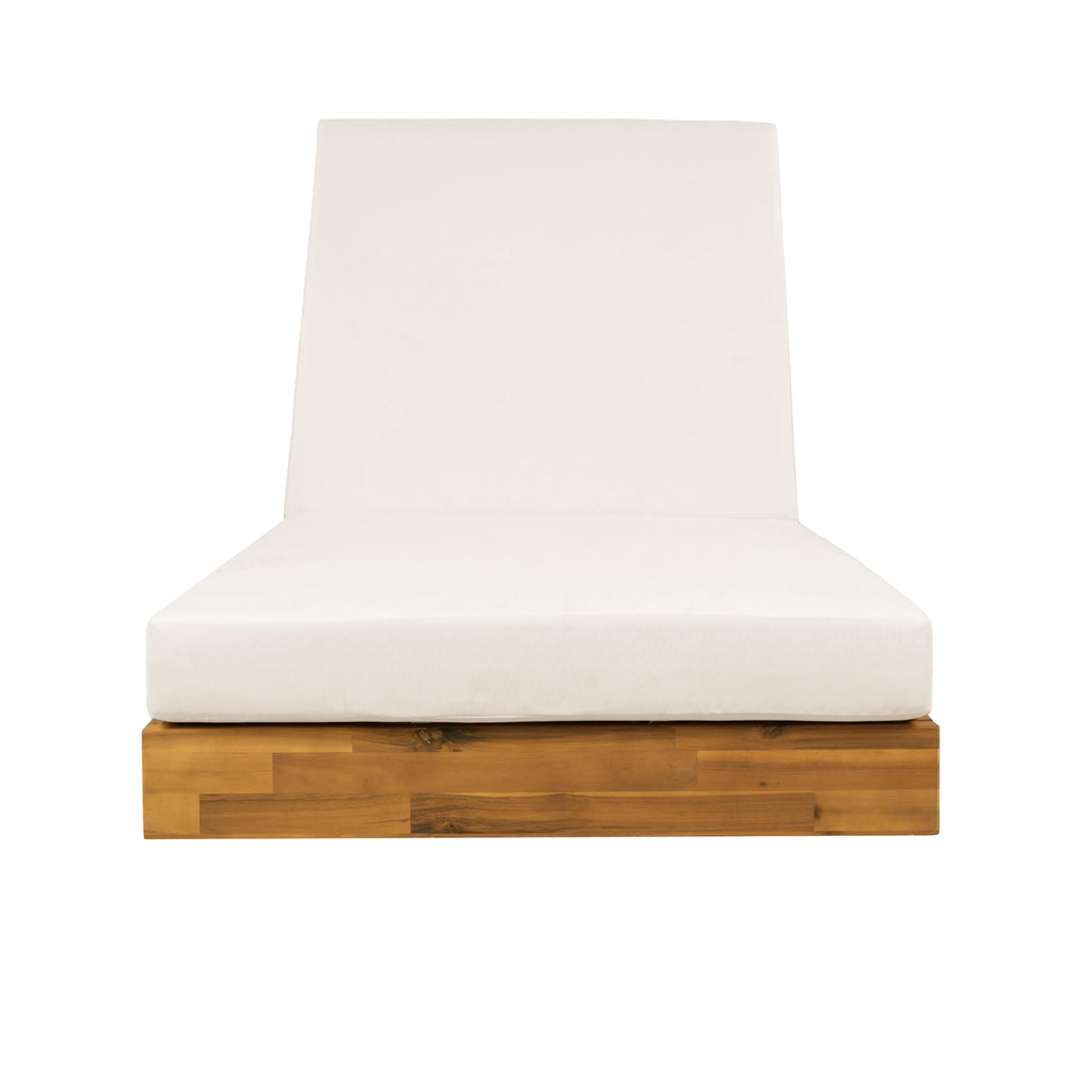 2 PCS Outdoor Lounge Chaise with Cushions, Teak Finish Acacia Wood Lounge Chair Lounge with Cream Cushion for Outdoor Furniture Pool Lawn Deck(Shipped in 2 Boxes)