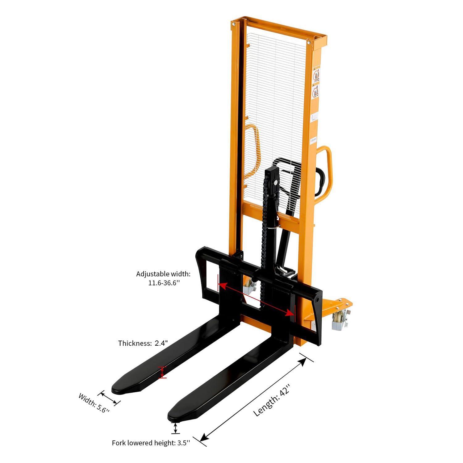 APOLLO Manual Pallet Stacker Hand Pallet Forklift 2200lbs Capacity 63" Lift Height, Fix Legs with Adjustable Forks Suitable for Open-Bottom Pallets