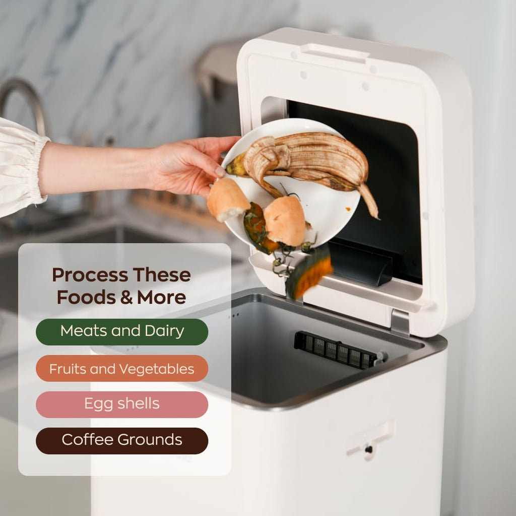 Reencle Gravity Electric Composter - 22L Kitchen Composter– Decomposes 3.3 lbs Daily, Odorless & Quiet Indoor Composting, Rapid Decomposition with All-New Compost Starter 2.0 + Booster Pack (Beige)