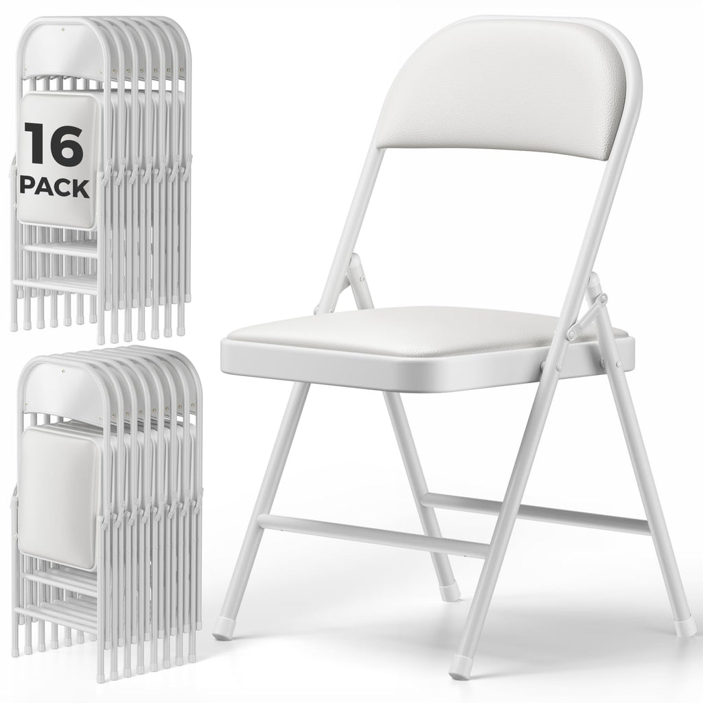 MAKE CHANGES 16 Pack Folding Chairs, PU Leather Folding Dining Chairs with Padded Cushion Seat & Back, Indoor Outdoor Folding Chair Set for Home Office, Parties, Events, Wedding, Extra Guest Seating
