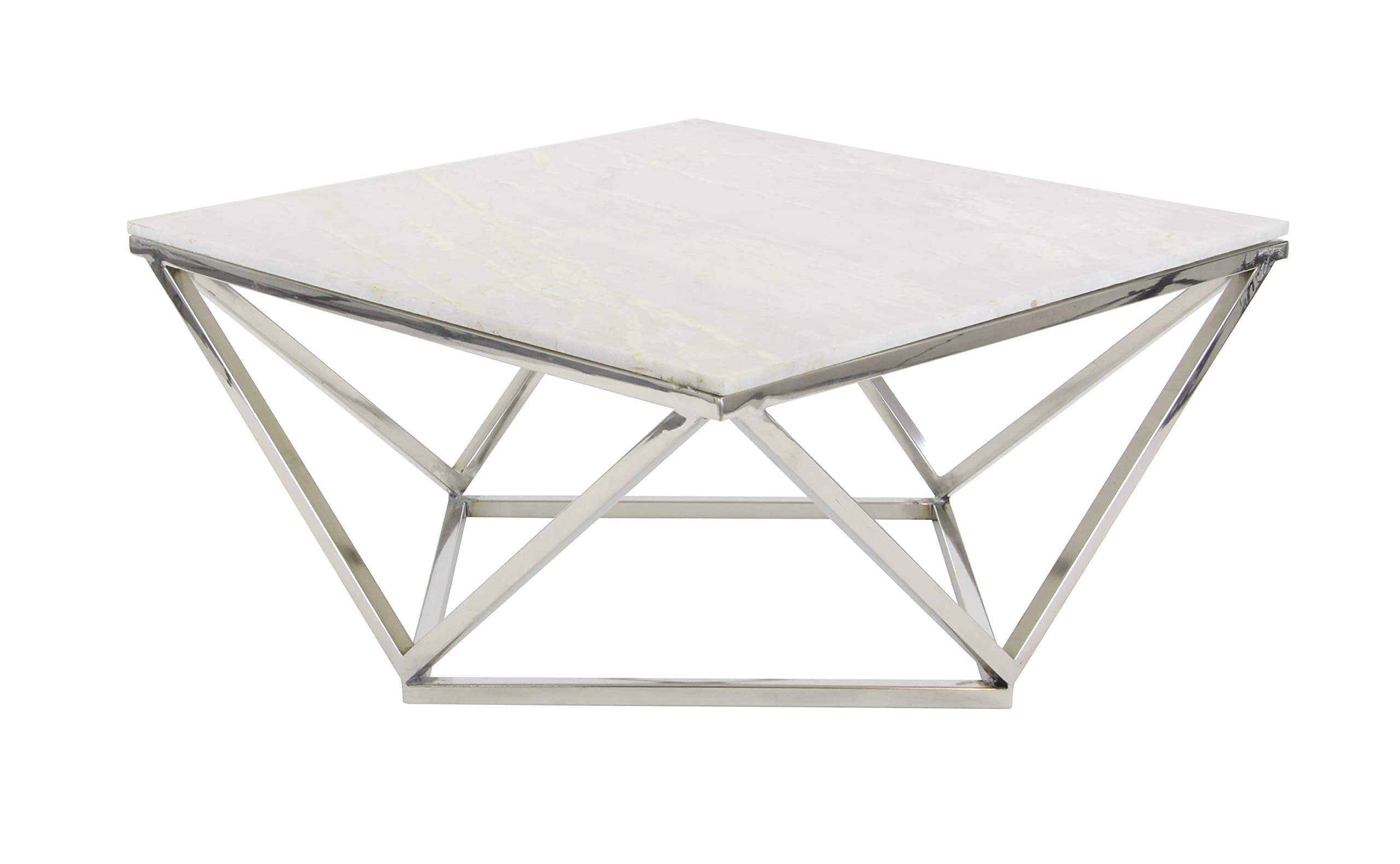 Deco 79 Ceramic Accent Table with Marble Top, 29" x 29" x 18", White