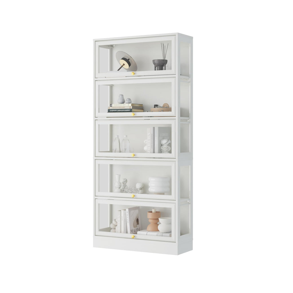 BONITURE Display Cabinet with Acrylic Glass Doors,5-Tiers Curio Cabinet with LED Lighting for Collectibles, Collectibles Toy Organizers Rack & Display Shelf Display Case Storage Cabinet, White