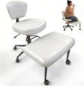 DIDAINT Meditation Chair with Footrest, 360° Swivel Height Adjustable Criss Cross Chair, White PU Padded Wide Seat, Home Office Desk Chair for Reading, Yoga, Peaceful Living