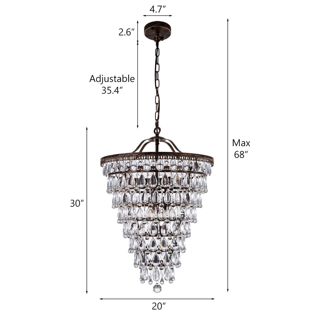 Wellmet 20 Inch Crystal Chandelier, Farmhouse Bronze Bathroom Chandeliers, 8-Lights Foyer Lighting Round Hanging Ceiling Light Fixture for Living Room, Bedroom, Entryway, Kitchen Island, Cone Shape