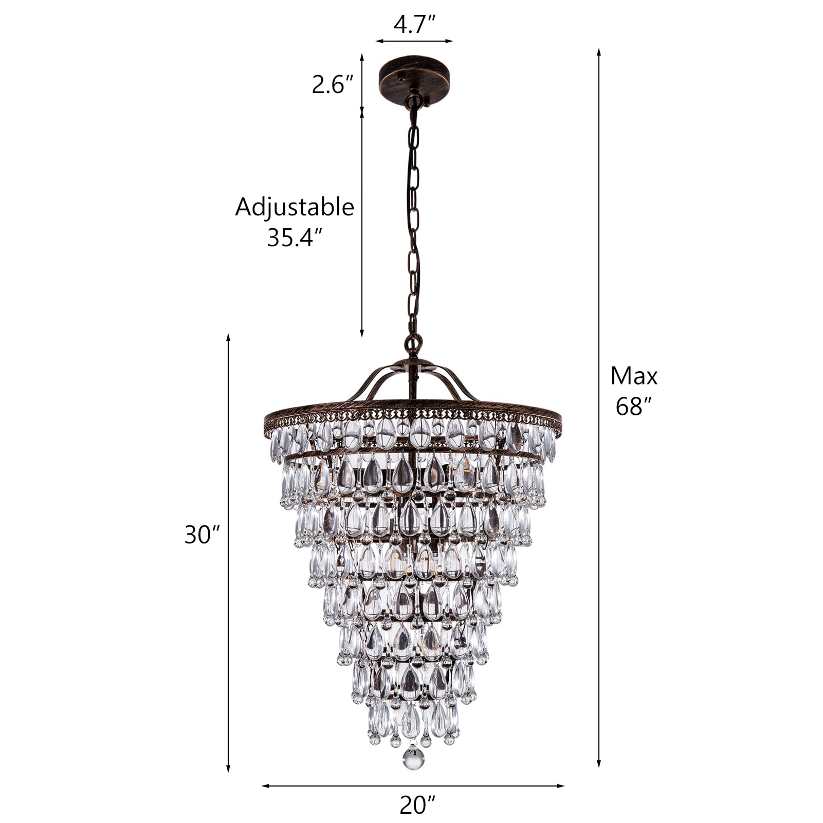 Wellmet 20 Inch Crystal Chandelier, Farmhouse Bronze Bathroom Chandeliers, 8-Lights Foyer Lighting Round Hanging Ceiling Light Fixture for Living Room, Bedroom, Entryway, Kitchen Island, Cone Shape