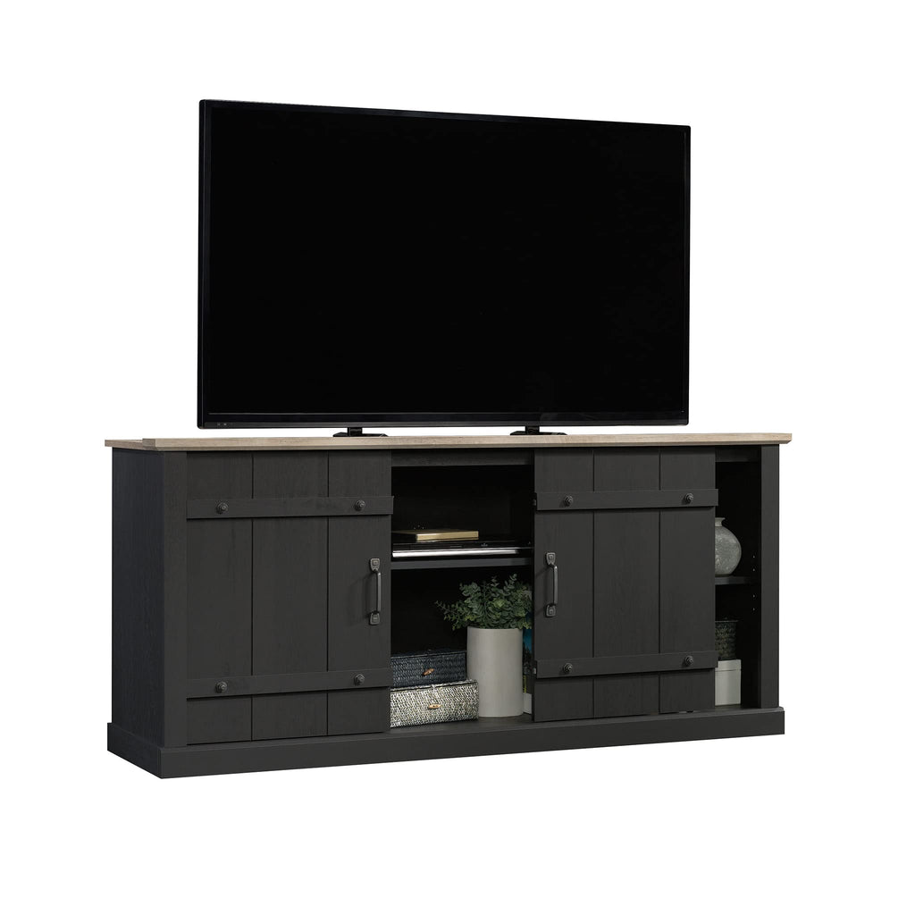 Sauder Misc Entertainment Farmhouse TV Stand, for TVs up to 70", Raven Oak Finish