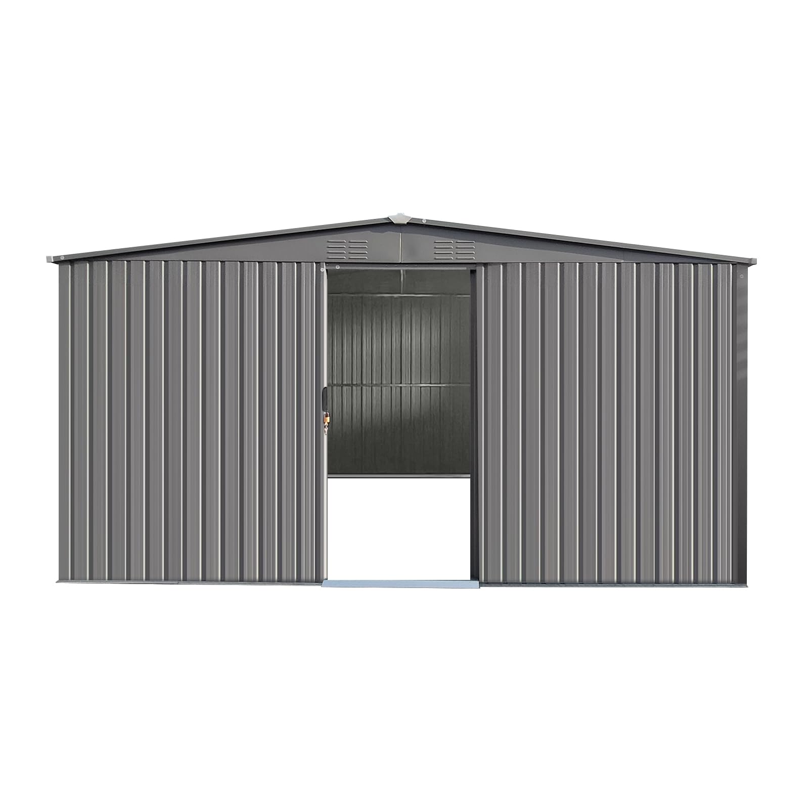 YOPTO 11x13 FT Outdoor Storage Shed,Metal Waterproof Tool House with Firewood Shed and 2 Integrated Punched Vents,2-in-1 Garden Storager Apex Roof Shelter w/Window & Door for Wood,Bicycles,Grey